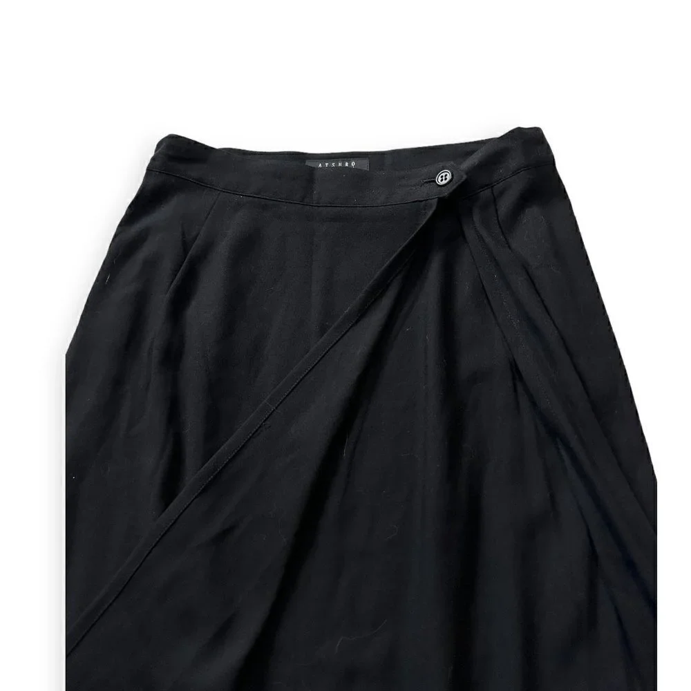 Vintage Atsuro Tayama Black Wrap Midi Skirt,‎ 90s, Size US8/Euro L